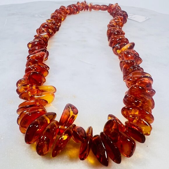 Russian USSR Baltic Amber Beaded Necklace Chunky Natural Polished Stones NWT - Picture 3 of 8